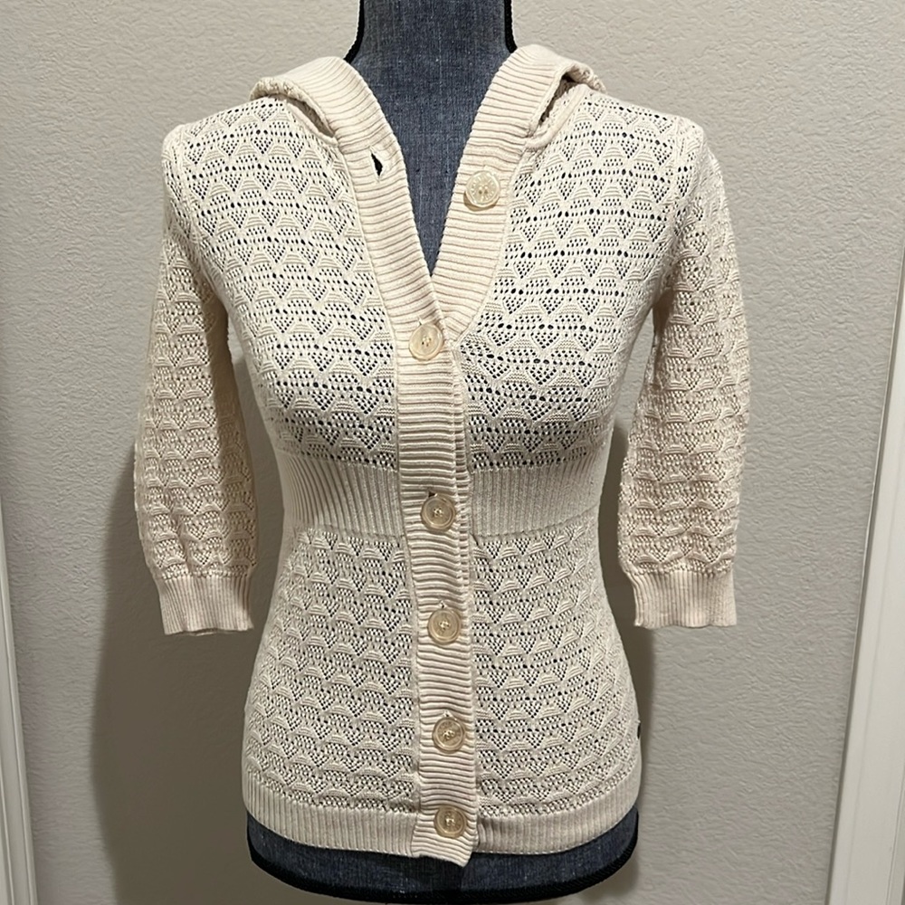 New O’Neill Cream Knit 3/4 sleeve Hoodie Cardigan